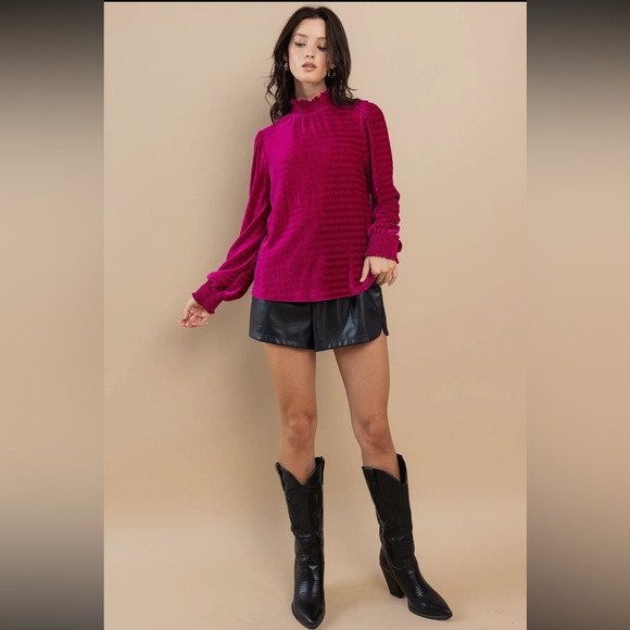 Most Fabulous Smoked Mock Neck Velvet Ribbed Top - Picture 5 of 6